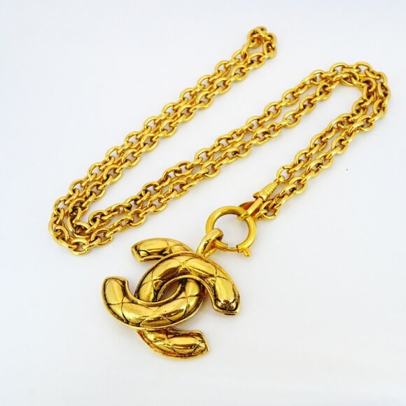 Chanel Coco Mark Matelasse Necklace, GP Plated, Gold, Women's - Picture 3 of 6
